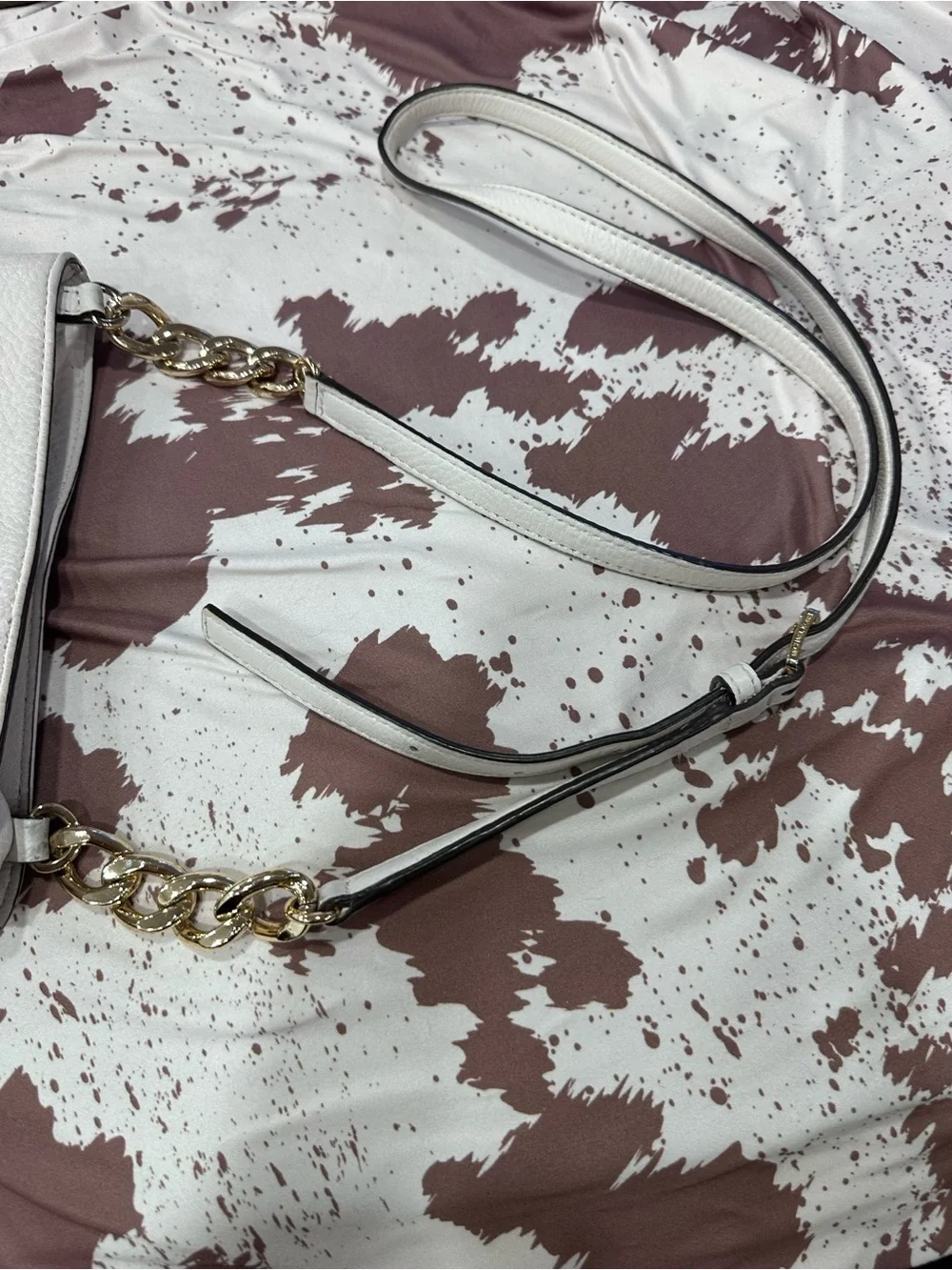 Michael Kors Hamilton Cream White Pebbled Leather Crossbody with Gold Accents